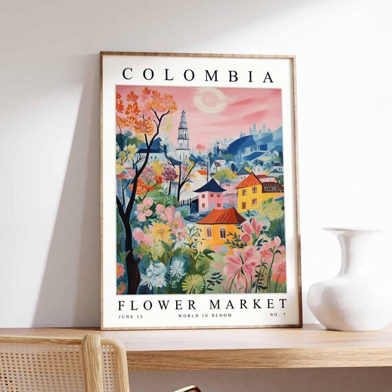 Colombia Flower Market Poster Print Colombian Floral Wall Art Decor Botanical South America Travel