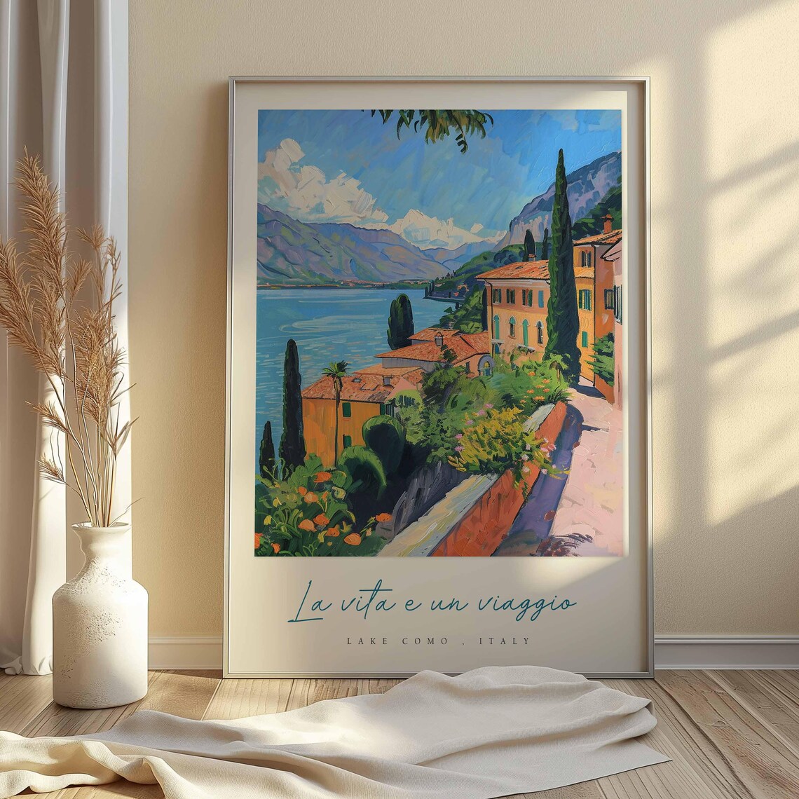 Lake Como Italy Sunny Villa Garden Path Cypress Lake View Poster - Image 2