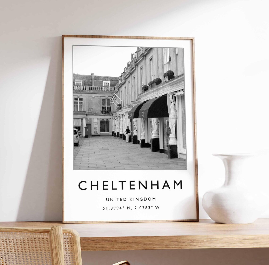 Cheltenham England Street Black and White Minimalist Photo Poster