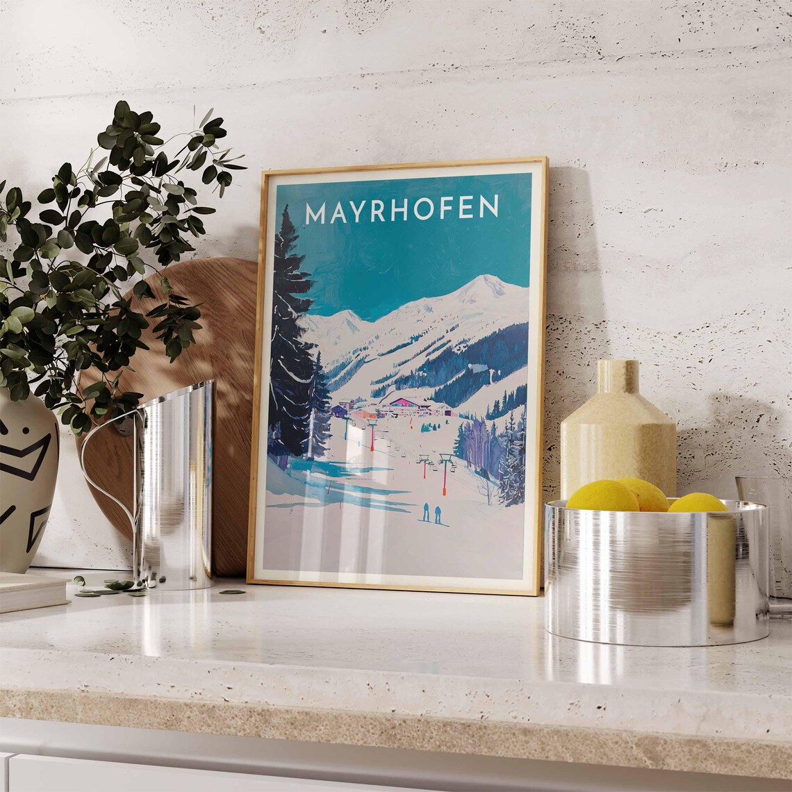 Mayrhofen Teal Sky Chairlift Minimal Ski Area Modern Art Poster - Image 2