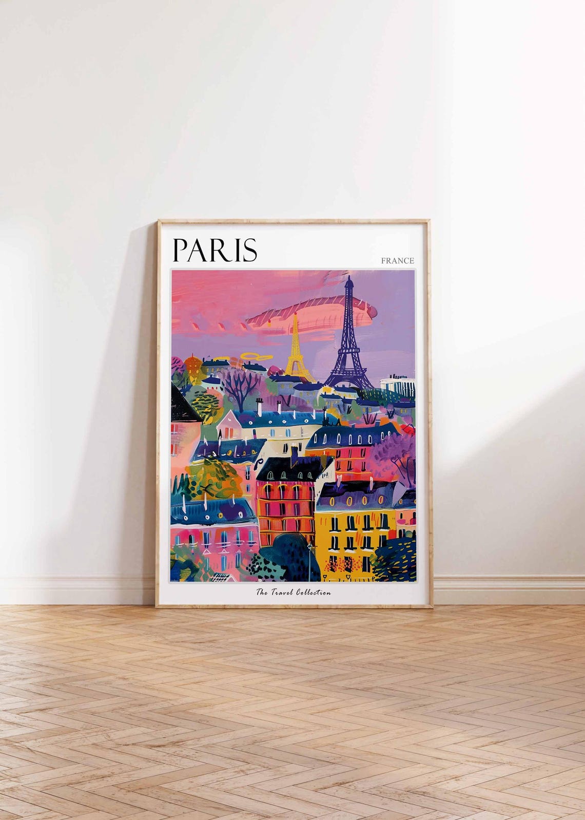 Paris France Eiffel Tower Pink Dusk Skyline Rooftops View Poster - Image 2