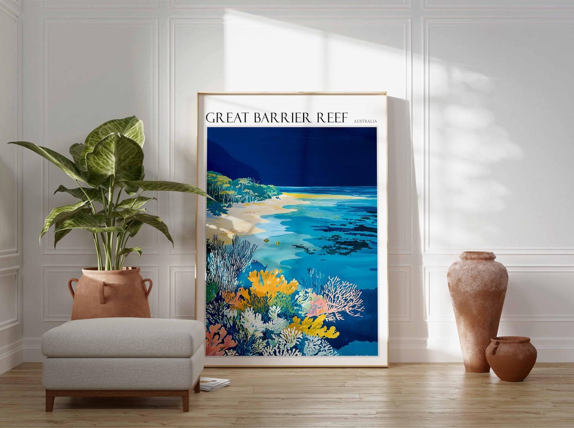 Great Barrier Reef Coral Island Lagoon Night Tones Australia Poster - Image 2