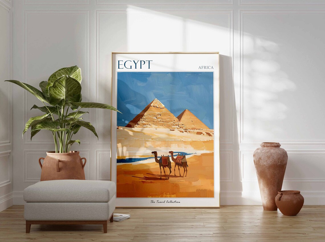 Egypt Giza Pyramids Camels Crossing Desert Painting Wall Art - Image 2