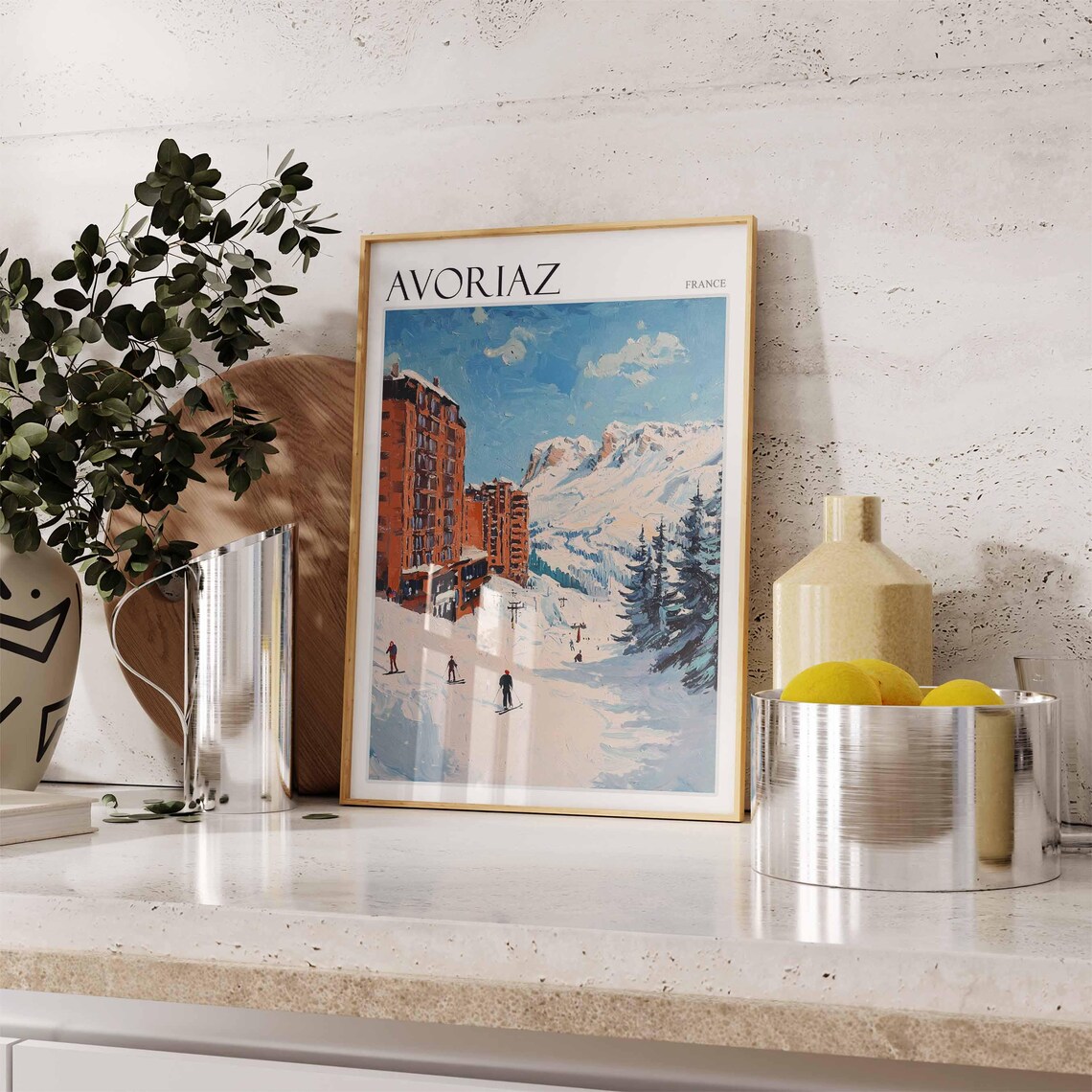 Avoriaz France Skiers Slope Red Apartment Blocks Alpine Poster - Image 2