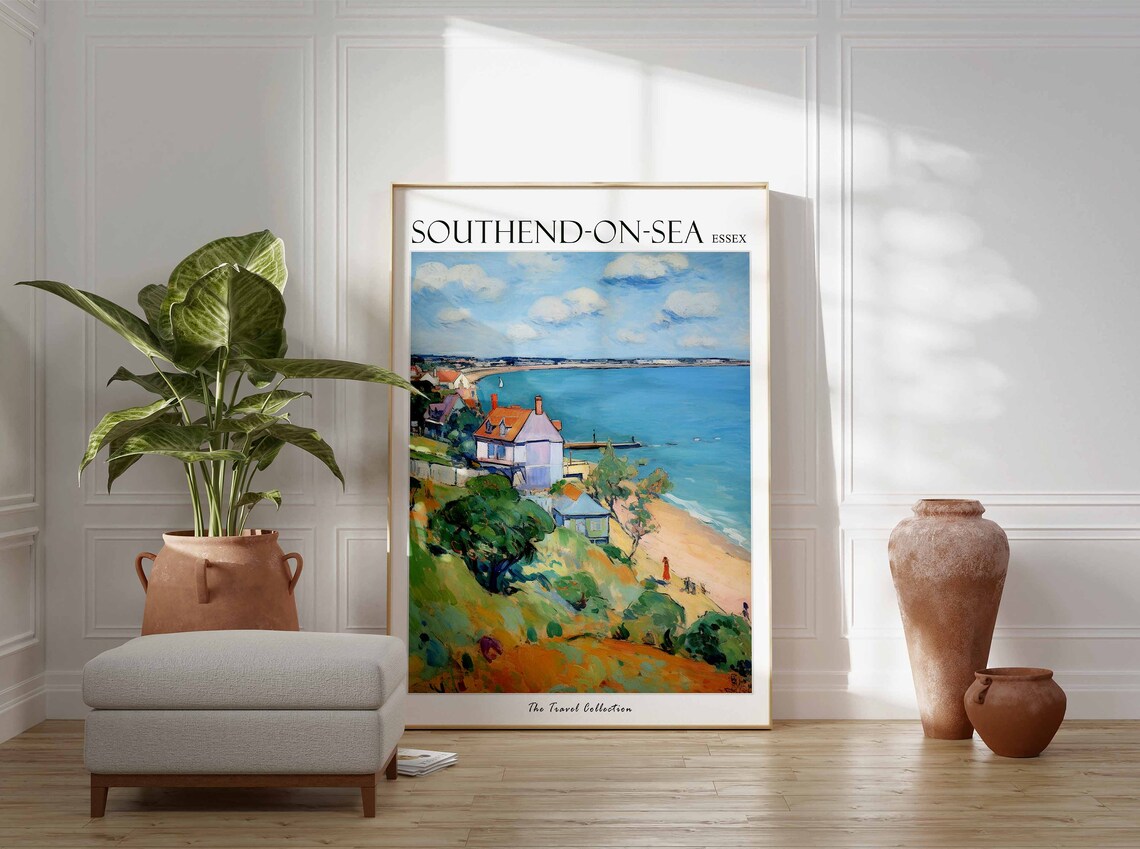 Southend-on-Sea Essex Seaside Cottages Cliff Beach Travel Poster - Image 3
