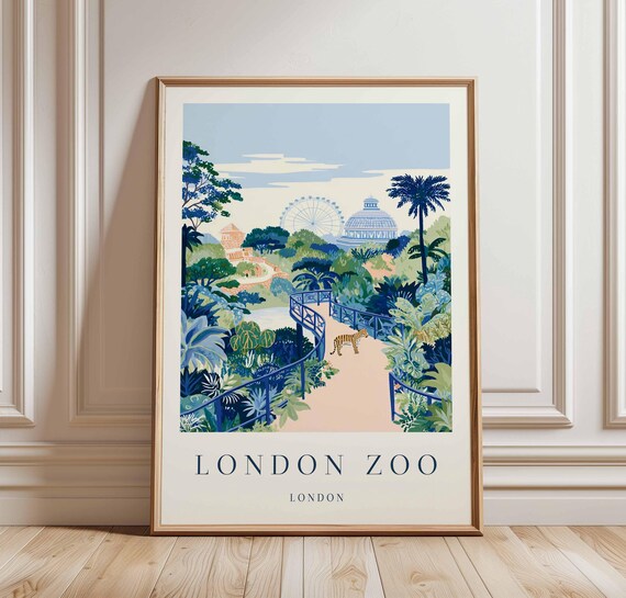 London Zoo Tiger Garden Walkway Vintage Travel Poster Retro British Artwork