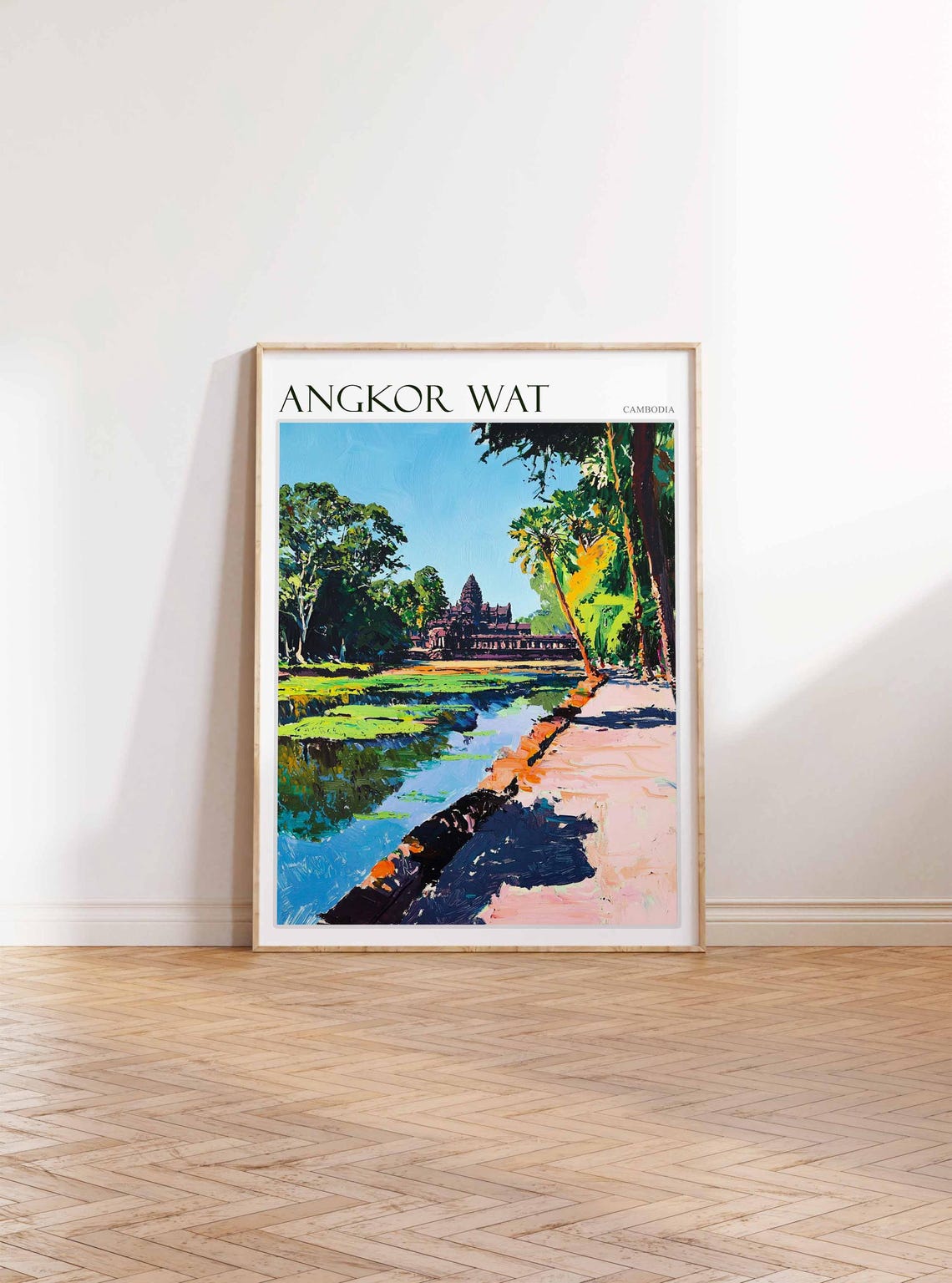Angkor Wat Cambodia Jungle Causeway Serene Painting Travel Poster - Image 3
