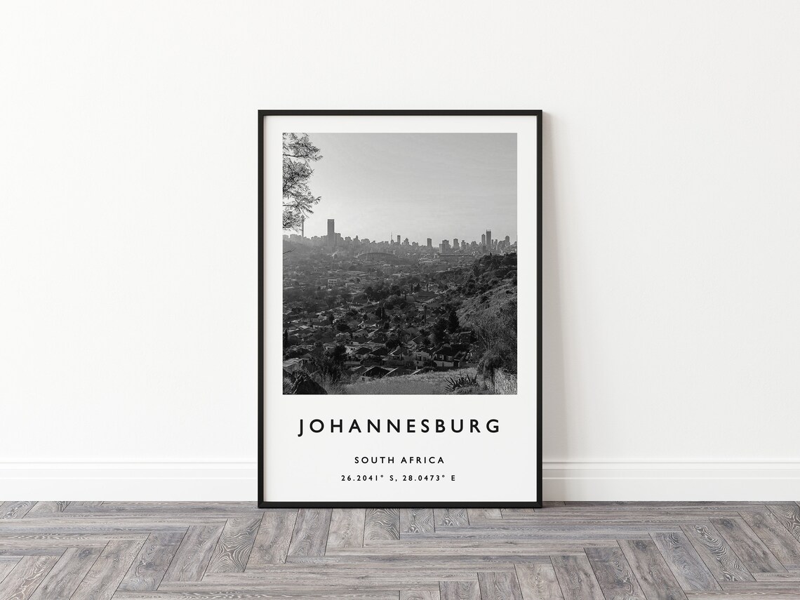 Johannesburg South Africa Black White City Skyline Photo Travel Poster - Image 2