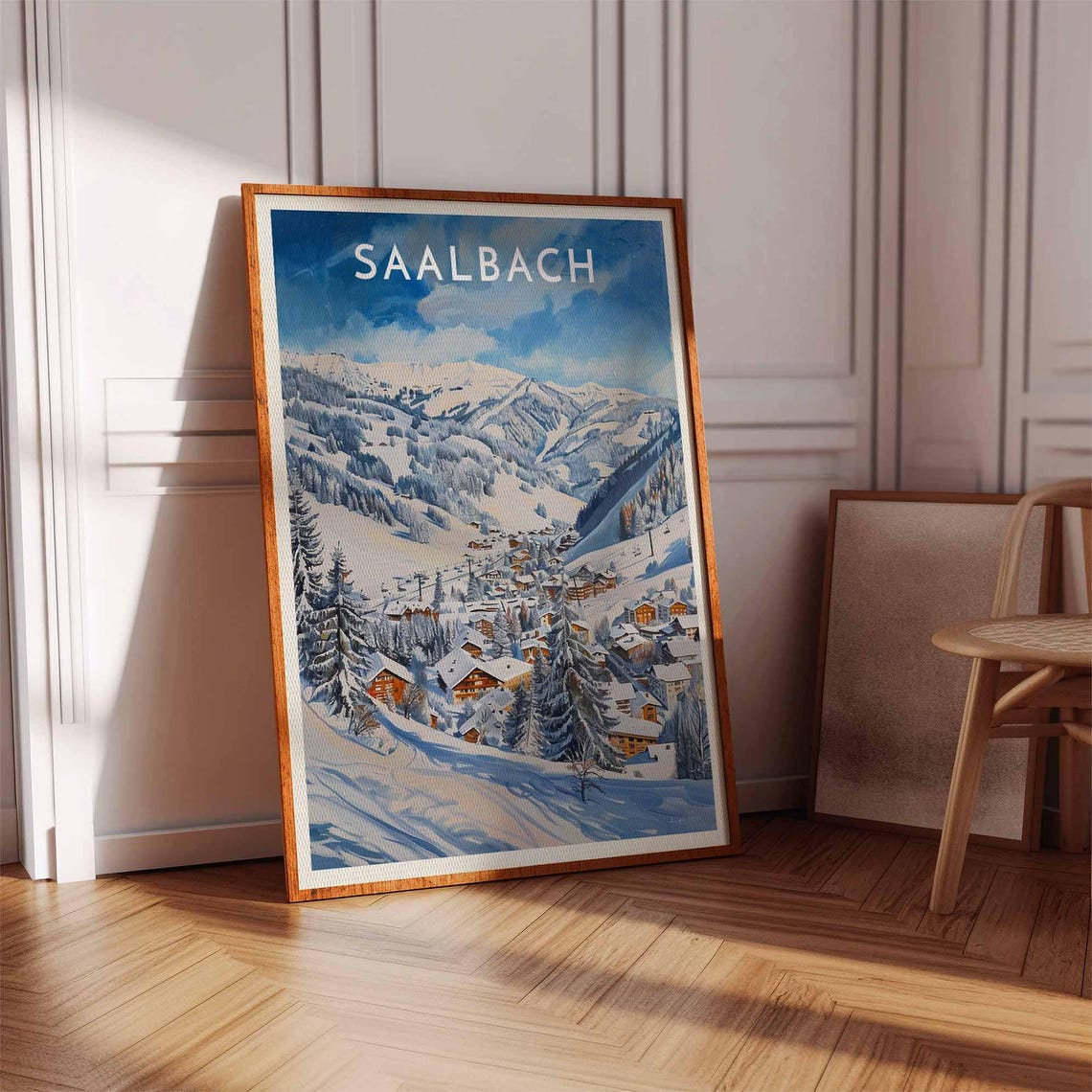 Saalbach Austria Vivid Blue Graphic Alpine Ski Village Poster - Image 3
