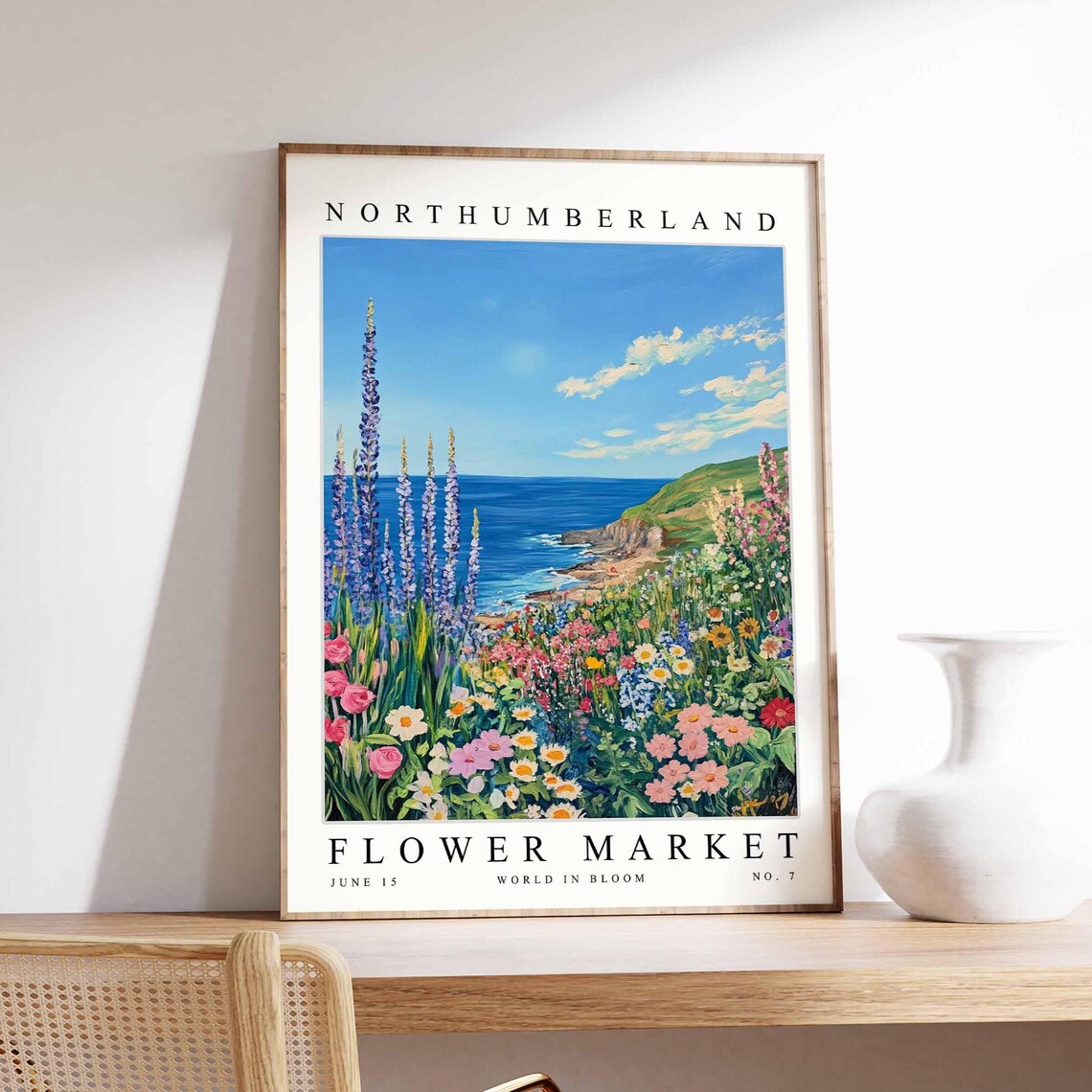 Northumberland Flower Market Coastal Cliff Garden Art Poster