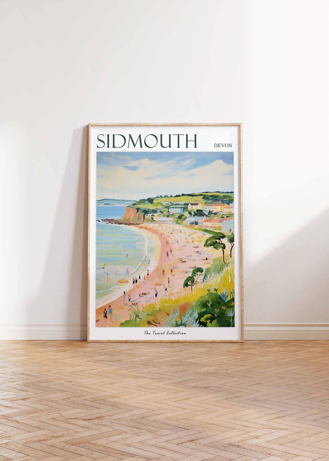 Sidmouth Devon Beach Bathers Red Cliffs Town Seaside Art Poster - Image 2