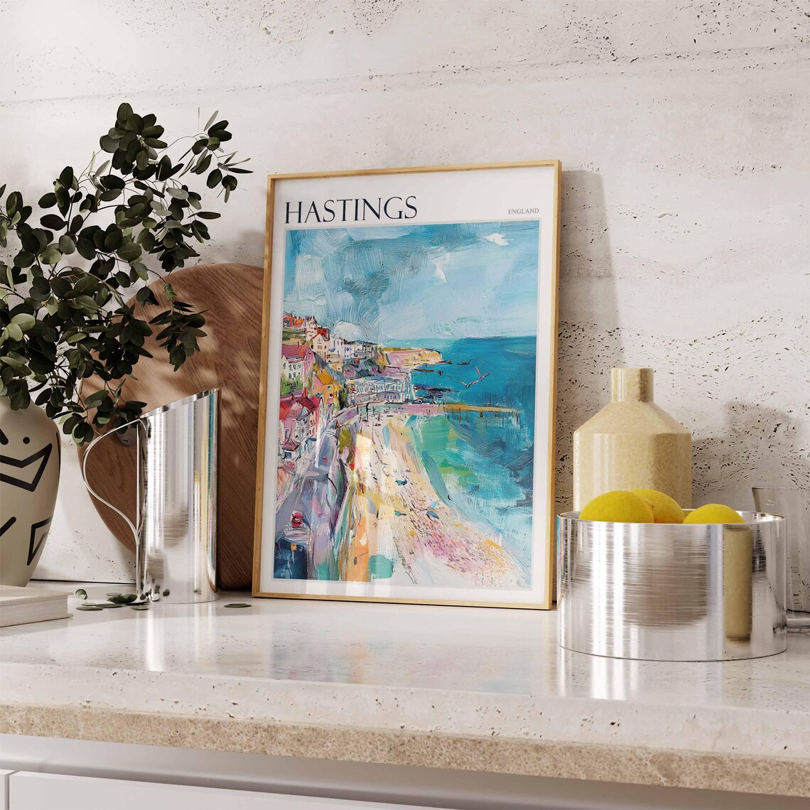 Hastings Impressionist Beach Pier Sunbathers Colorful Seaside Travel Poster - Image 2
