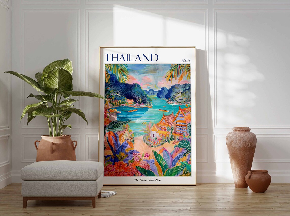 Thailand Travel Poster, Thai Decor Botanical Art - Image 2