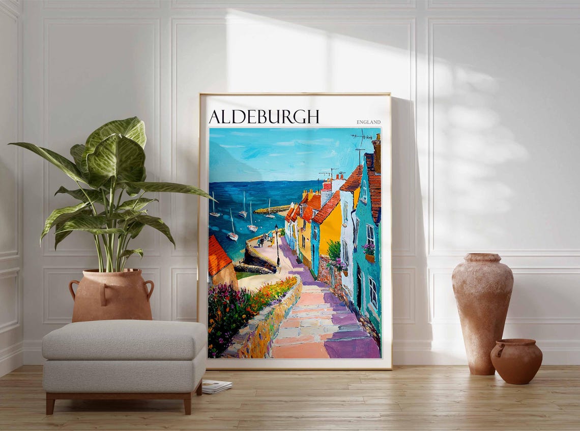Aldeburgh Stepped Lane Colourful Cottages Harbour Suffolk Poster - Image 3