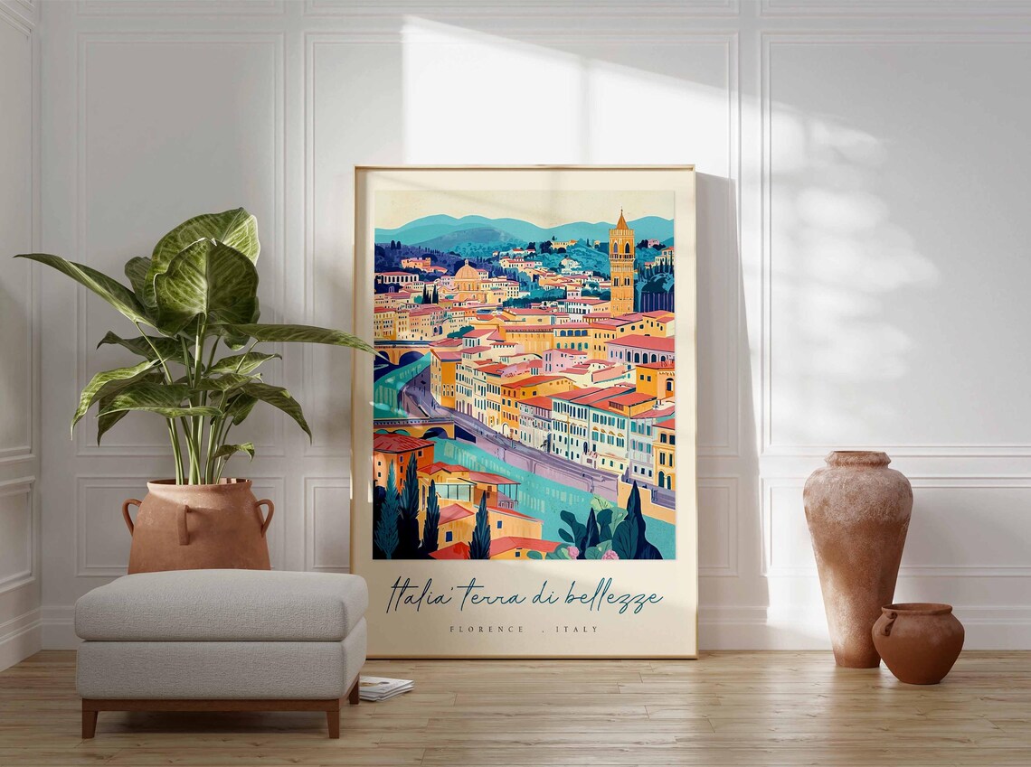 Florence Modern Flat Vector Cityscape Art Italy Travel Poster - Image 3