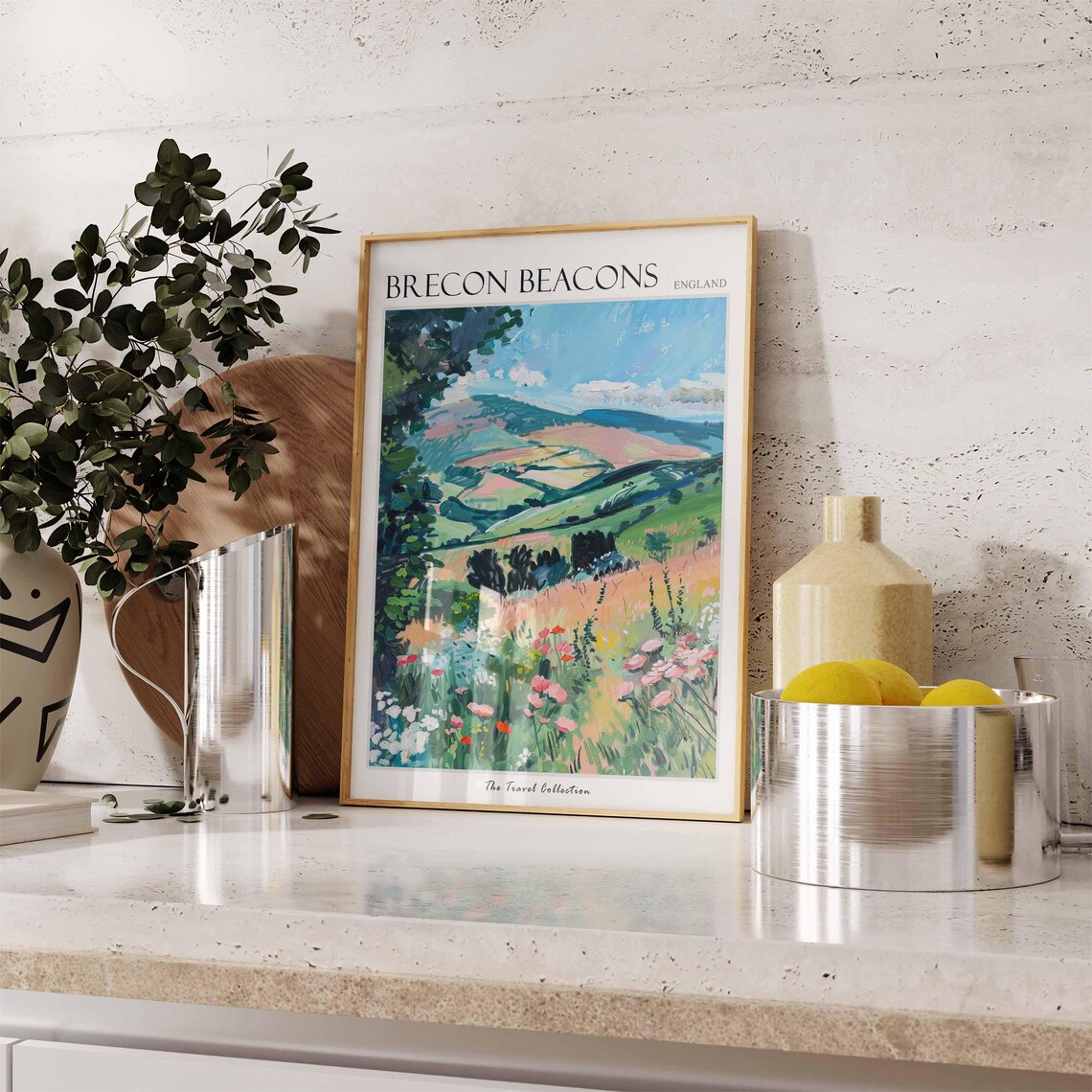 Brecon Beacons Valley View Green Hills Watercolor Travel Poster - Image 3