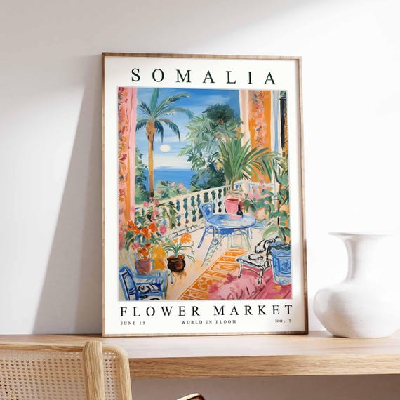 Somalia Flower Market Poster Print Somali Floral Wall Art Decor Botanical Africa African Travel
