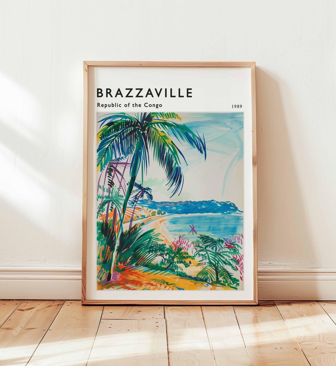 Brazzaville 1989 Congo Turquoise Beach Palms Painterly Art Print