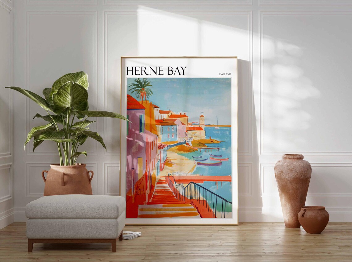 Herne Bay England Harbour Steps Pastel Waterfront Pier Poster - Image 3