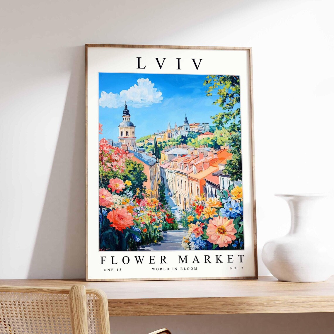 Lviv Flower Market Pink Blossom Dome Church Rooftops View Poster