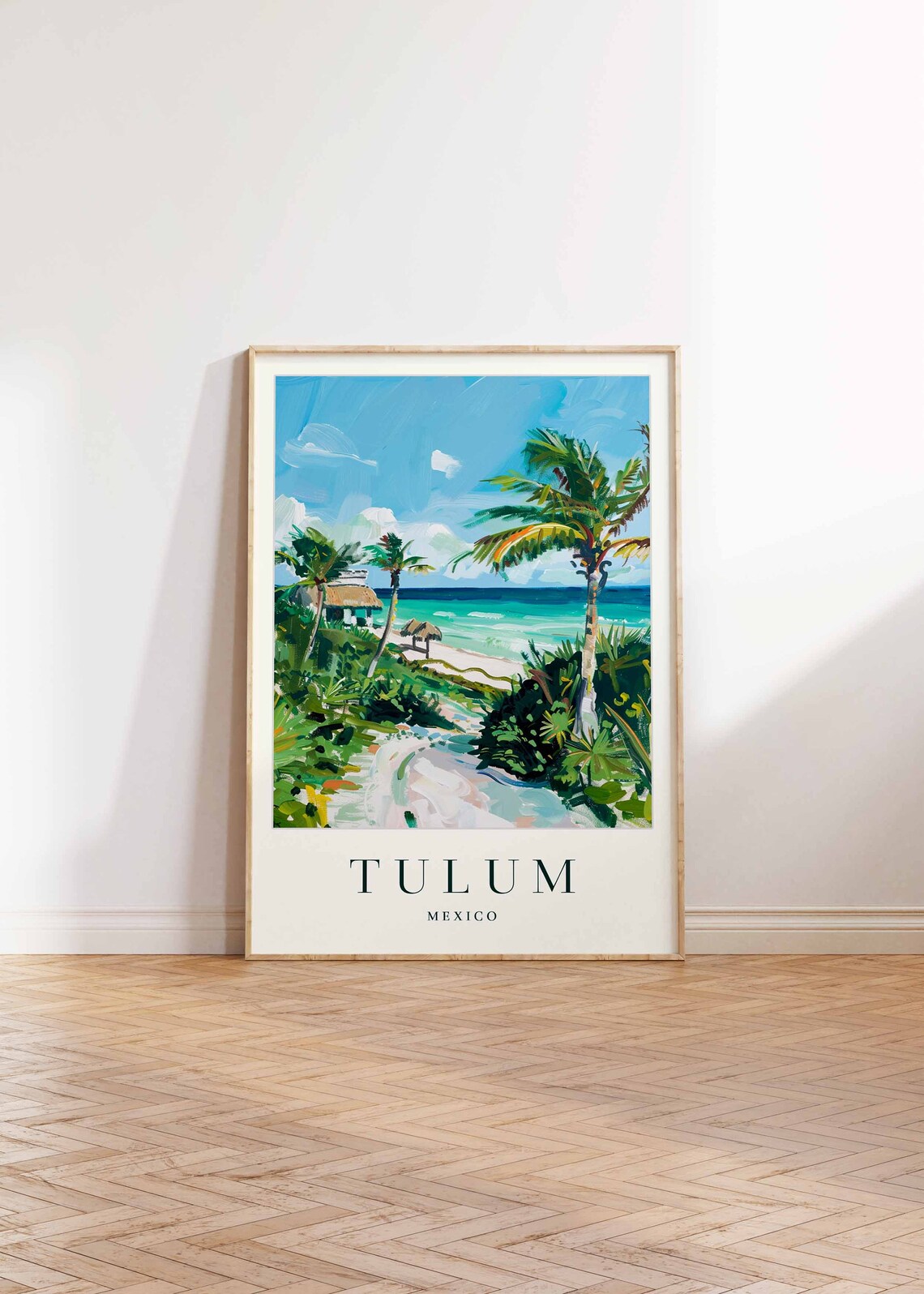Tulum Mexico Palm Lined Beach Path Tropical Jungle Coast Travel Poster - Image 2