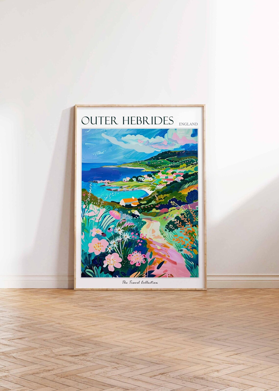 Outer Hebrides Coastal Bay Village Wildflower Scene Travel Poster - Image 2