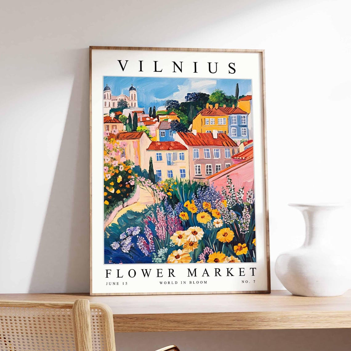Vilnius Flower Market Hilltop Churches Colorful Rooftops Poster