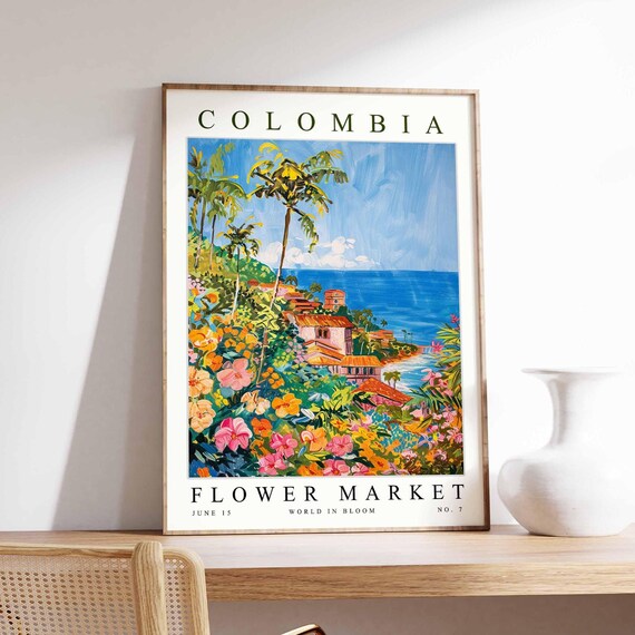 Colombia Flower Market Poster Print Colombian Floral Wall Art Decor Botanical South America Travel