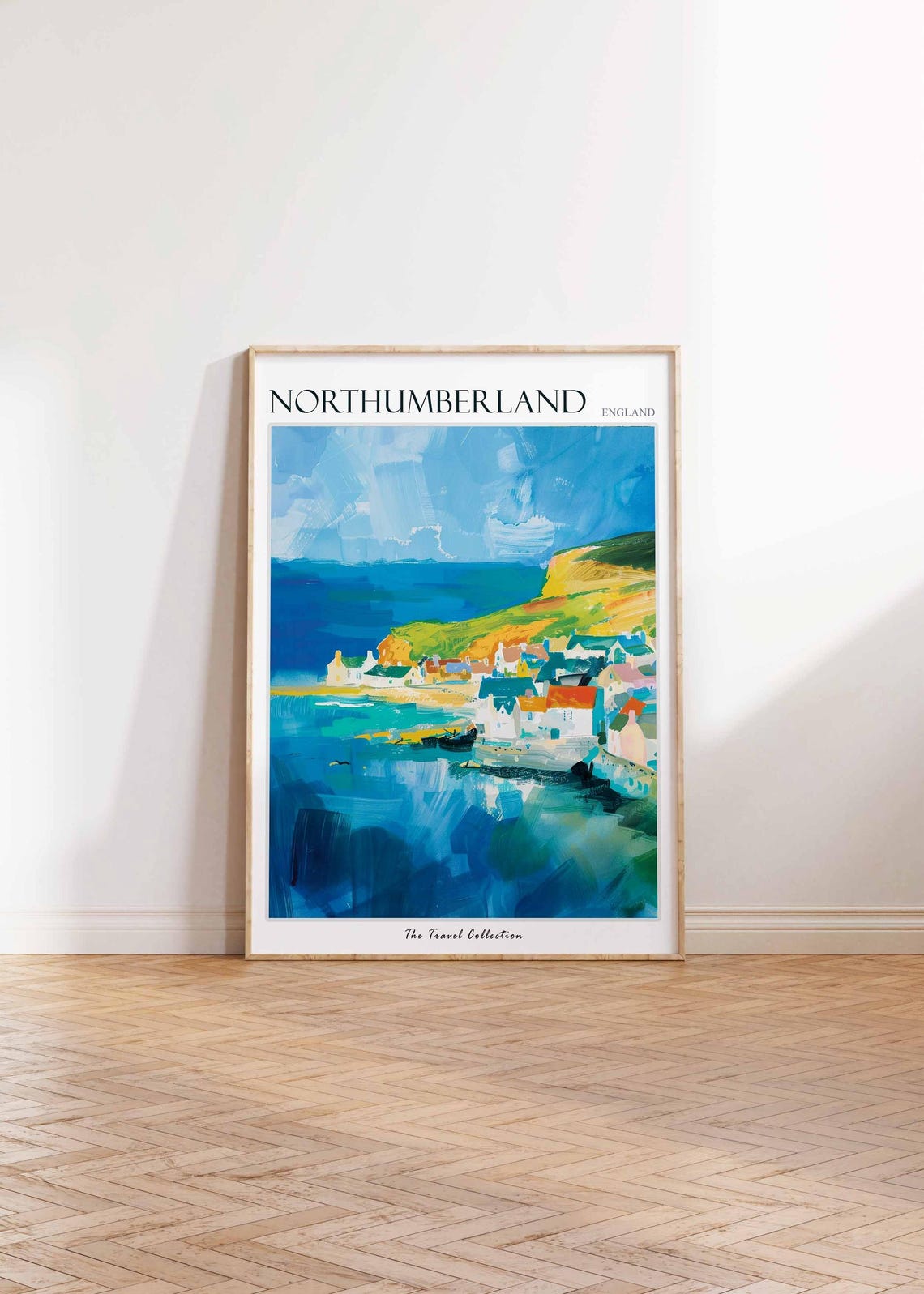 Northumberland England Harbor Village Cliffs Blue Sea Poster - Image 2