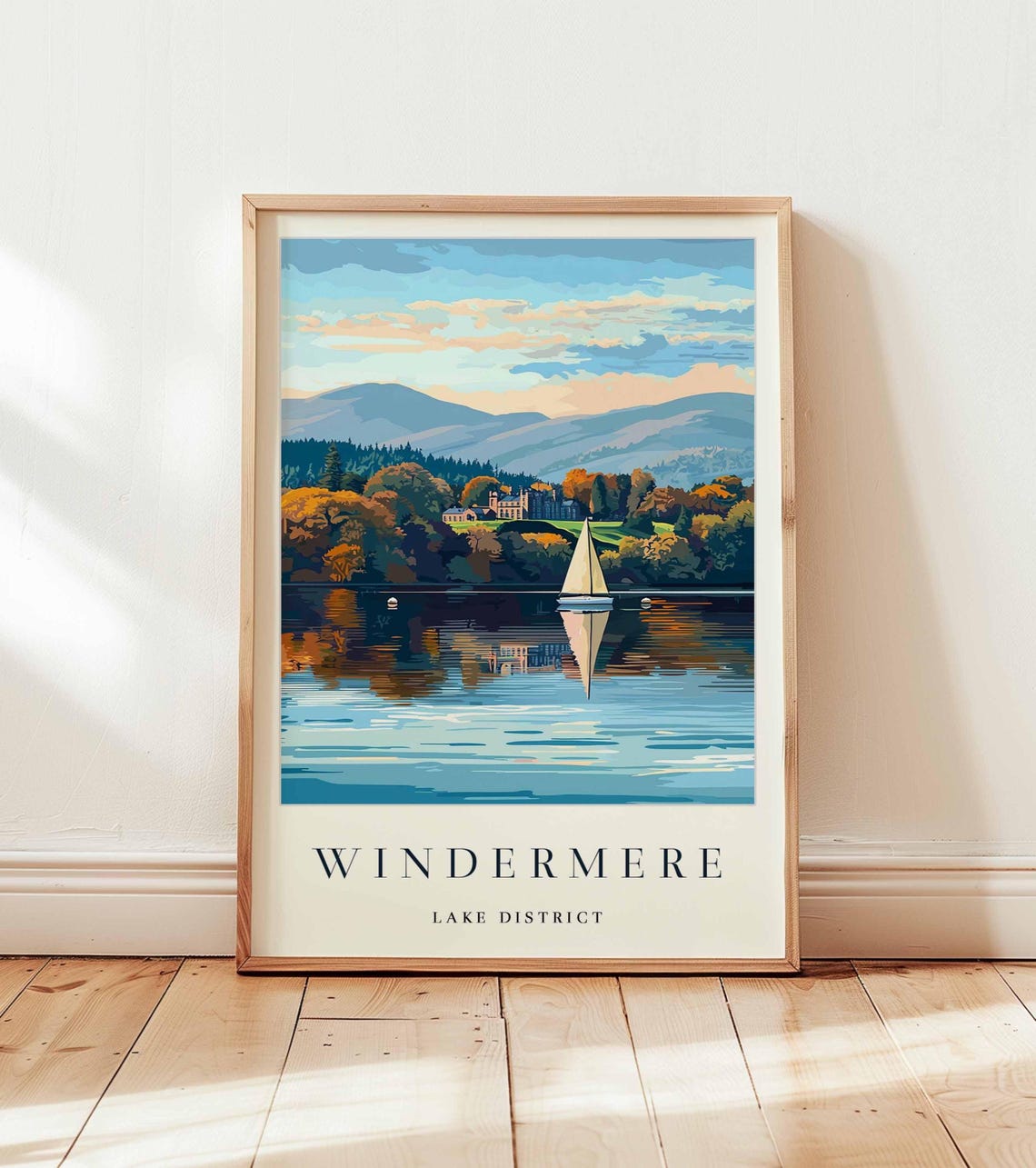 Lake Windermere Sailing Scene Lake District Cumbria Travel Print