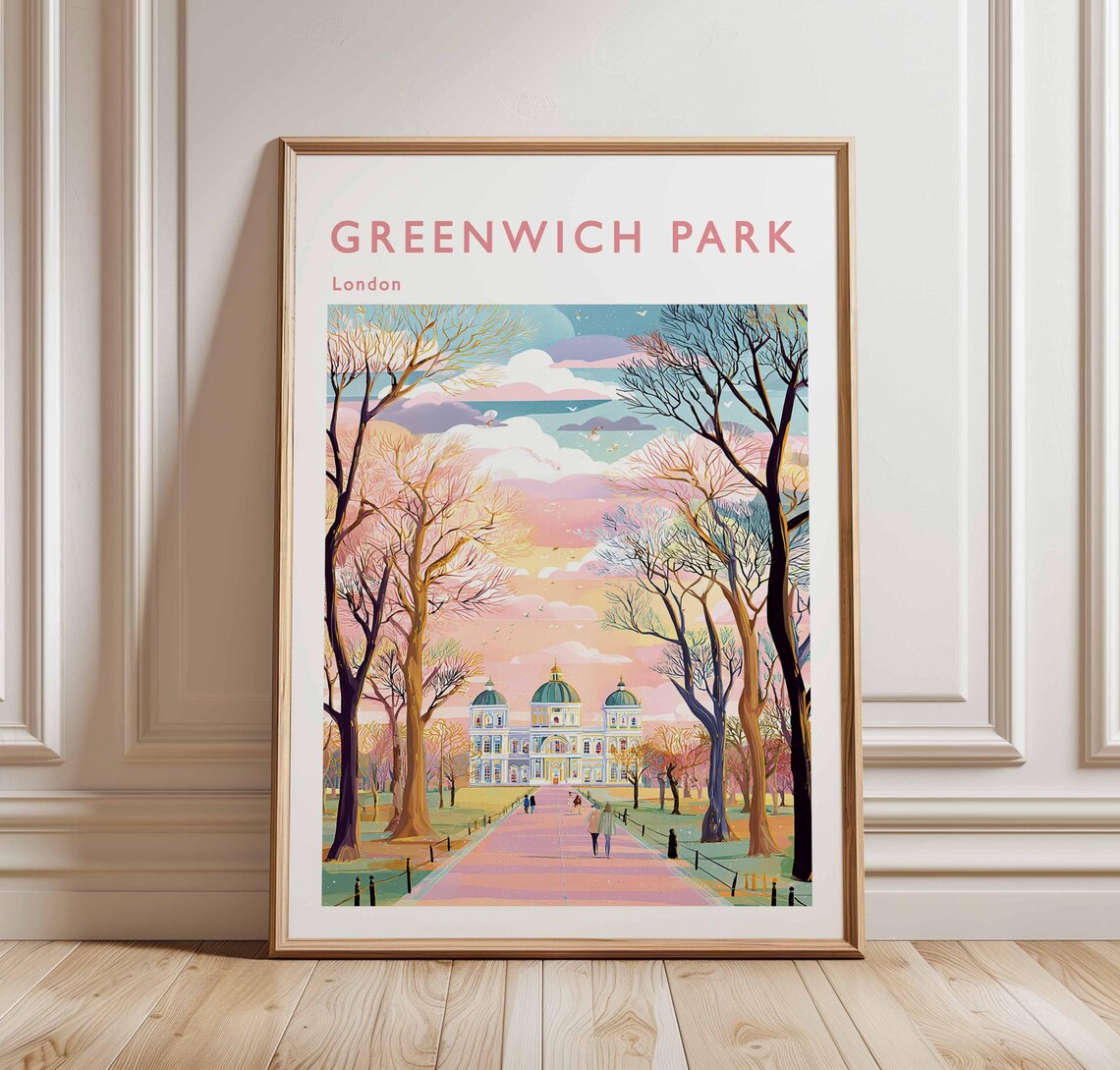 Greenwich Park London Travel Poster Pastel Park Avenue Illustration