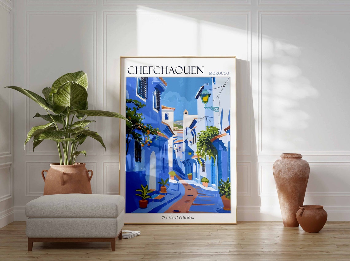 Chefchaouen Poster Morocco Travel Print Moroccan Decor Africa Travel Poster African Wall Art City Print Chefchaouen Travel Poster - Image 3