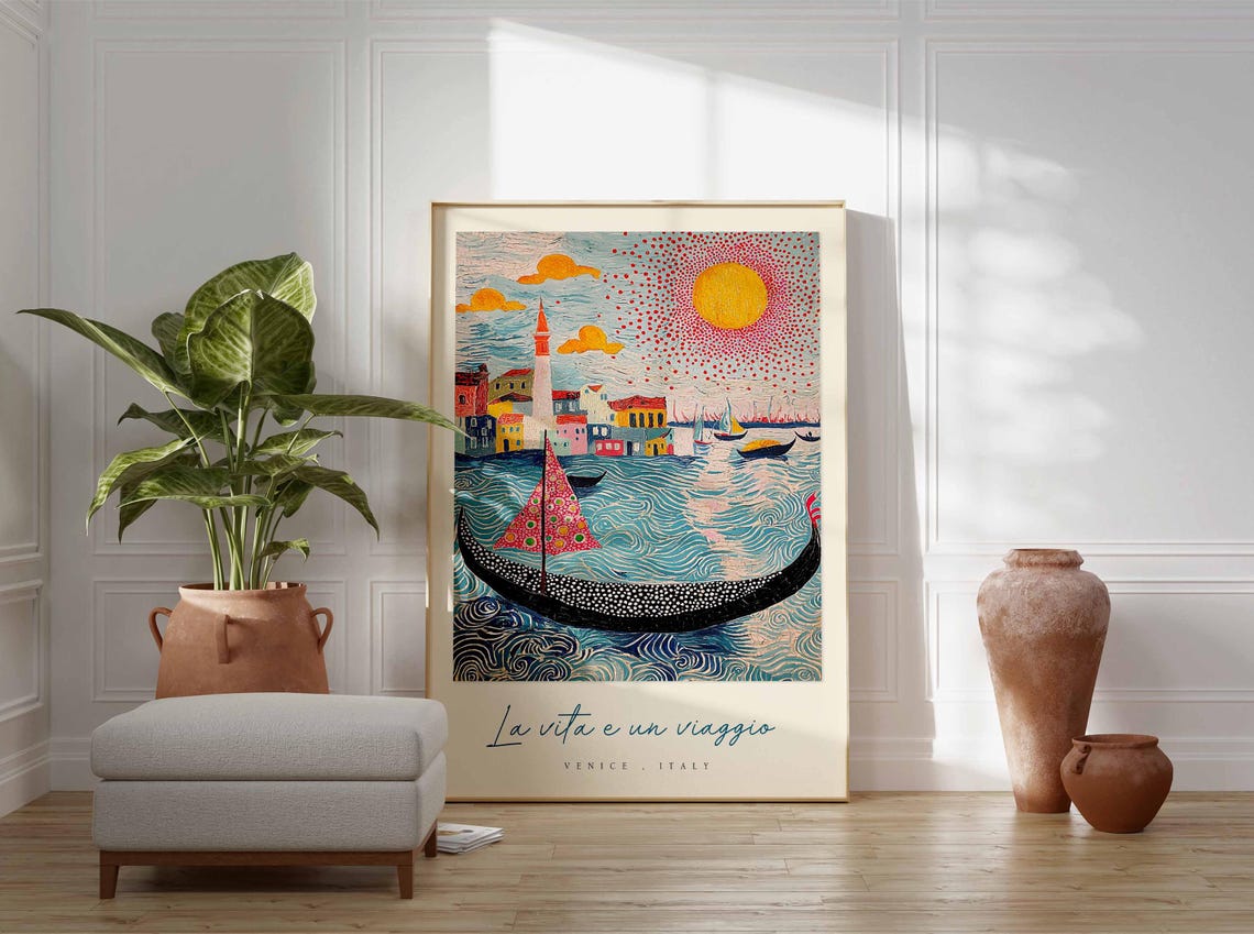 Venice Gondola Sailboat La Vita E Un Viaggio Dotted Sun Poster - Image 3