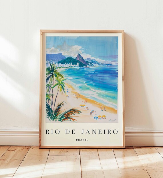 Rio De Janeiro Brazil Beach Travel Poster With Sugarloaf Mountain Coast