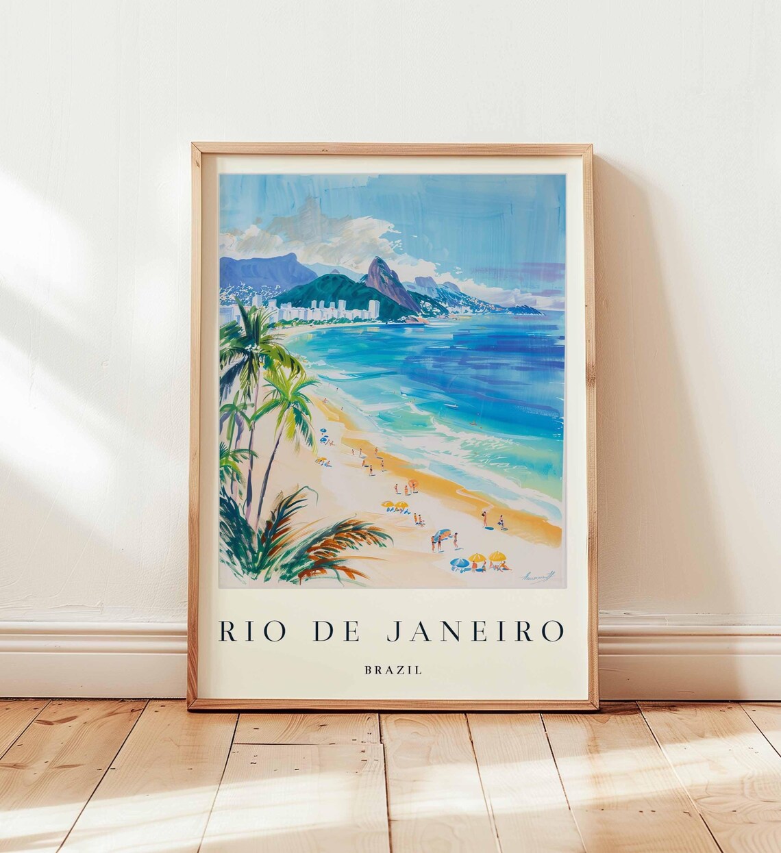 Rio De Janeiro Brazil Beach Travel Poster With Sugarloaf Mountain Coast