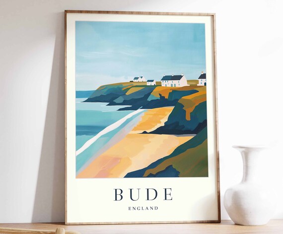 Bude Poster Bude Travel Print England Wall Art British Decor Tropical Decor Sea Print Bude Gift Bude Travel Poster