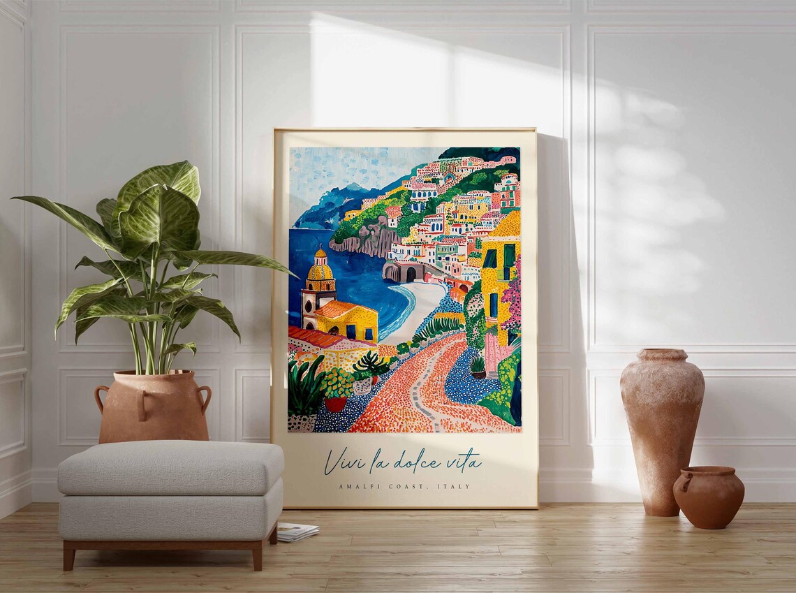 Vivi la Dolce Vita Amalfi Coast Pointillist Church Dome Poster - Image 3