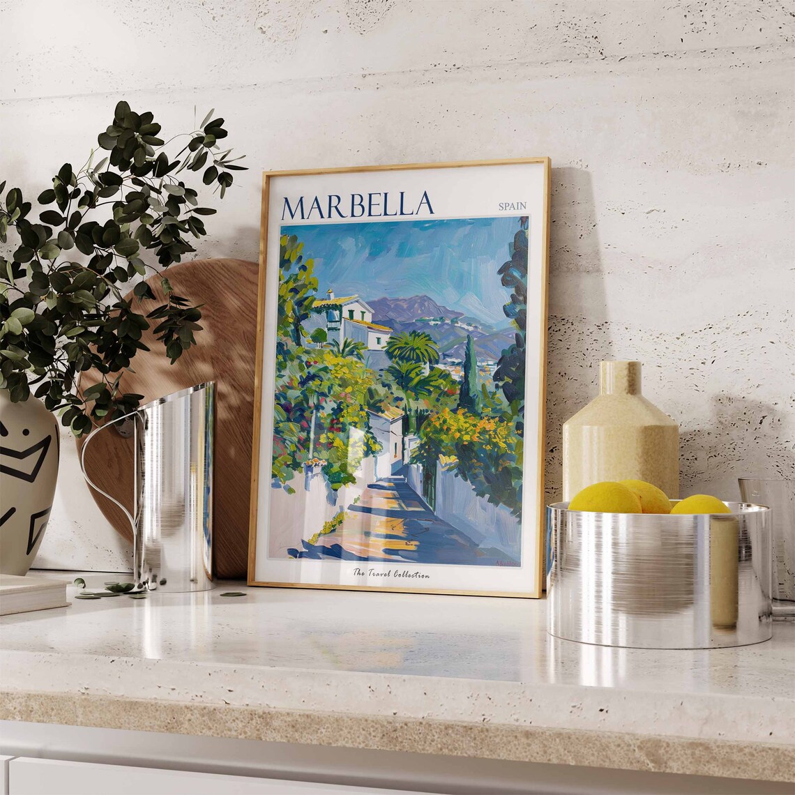 Marbella Spain Vintage Travel Poster Sunlit White Village Lane Artwork - Image 2