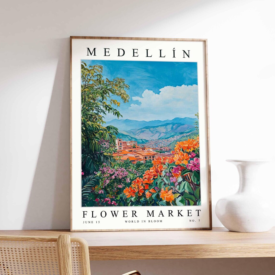 Medelln Flower Market Travel Poster, Colombia Botanical