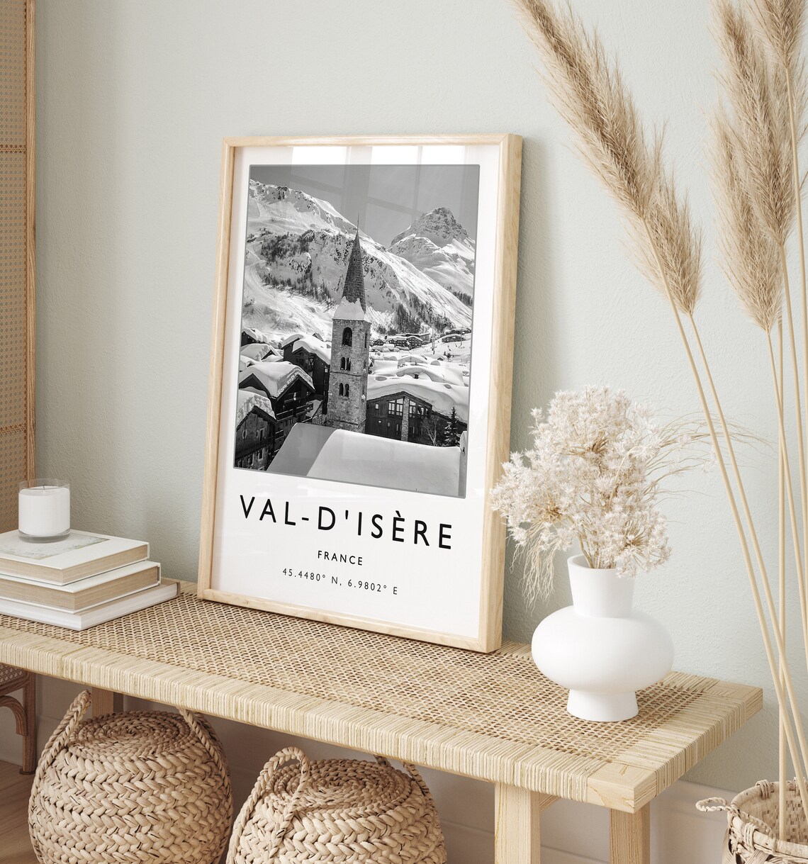 Val-d'Isère France Ski Village Black and White Church Travel Poster - Image 2