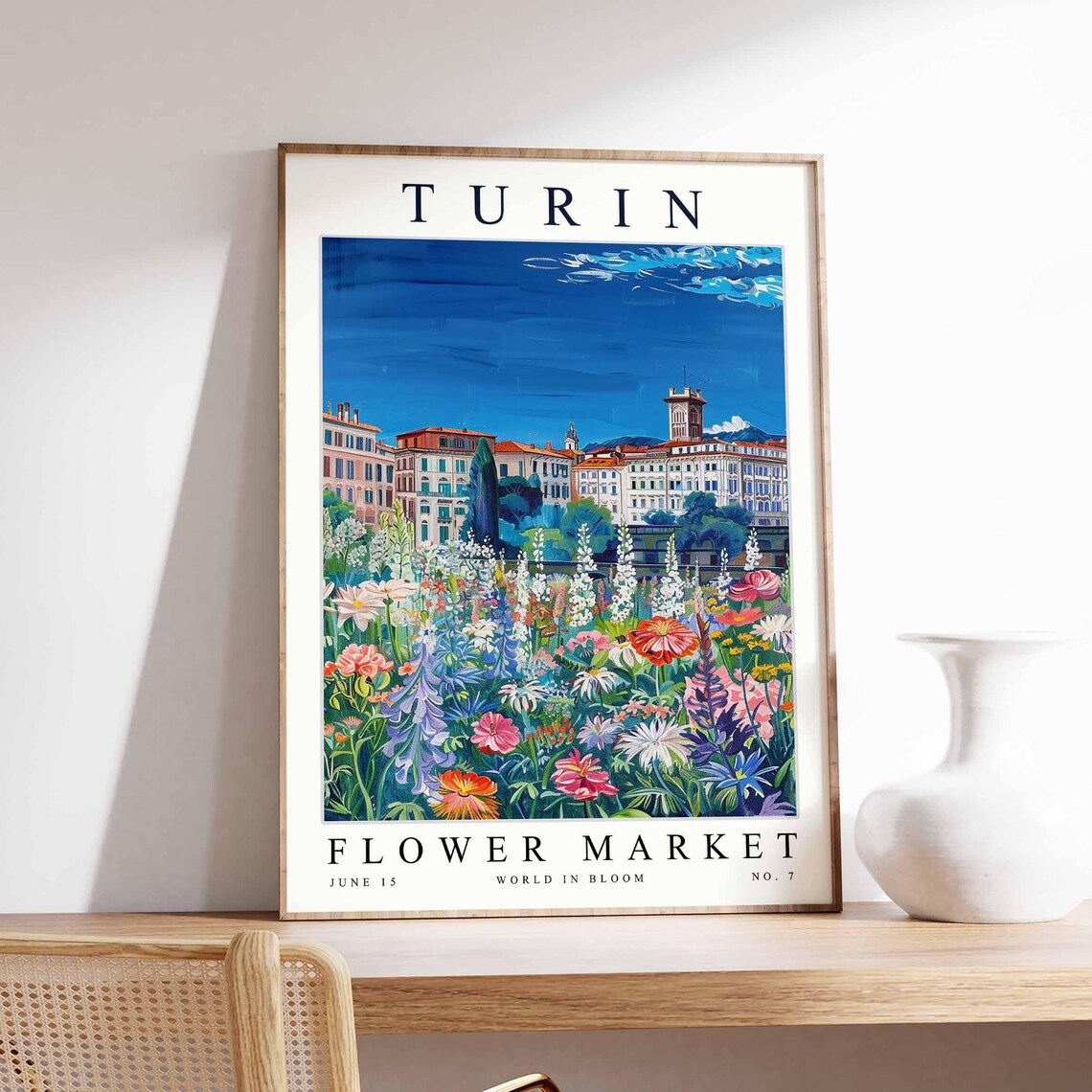 Turin Flower Market Grand Buildings Wildflower Garden Blue Sky Poster