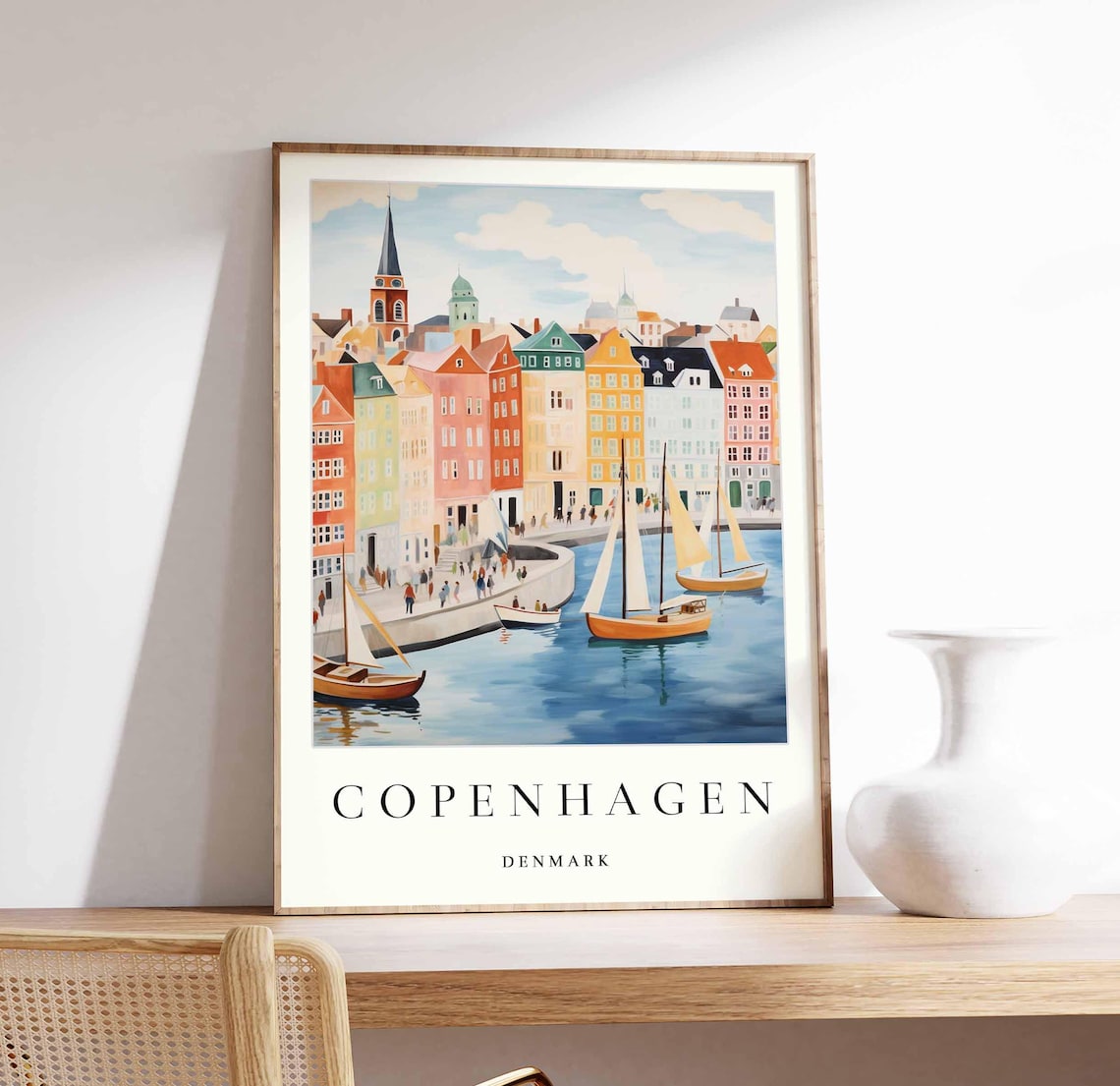 Copenhagen Travel Poster, Minimalist Nordic Decor