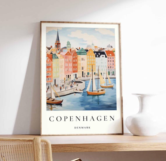 Copenhagen Travel Poster, Minimalist Nordic Decor