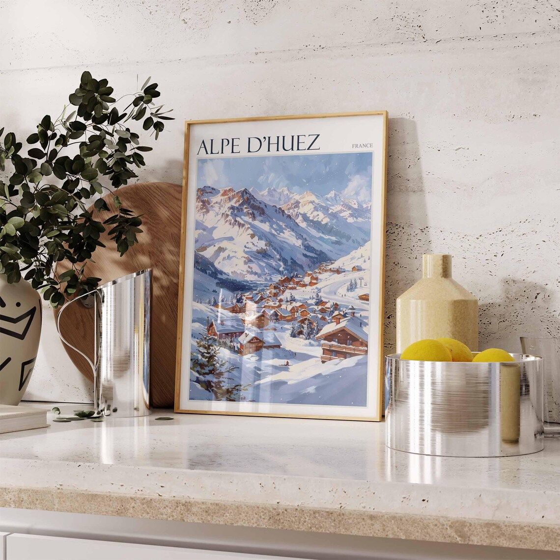 Alpe DHuez France Evening Village Glowing In Snowy Slopes Poster - Image 2