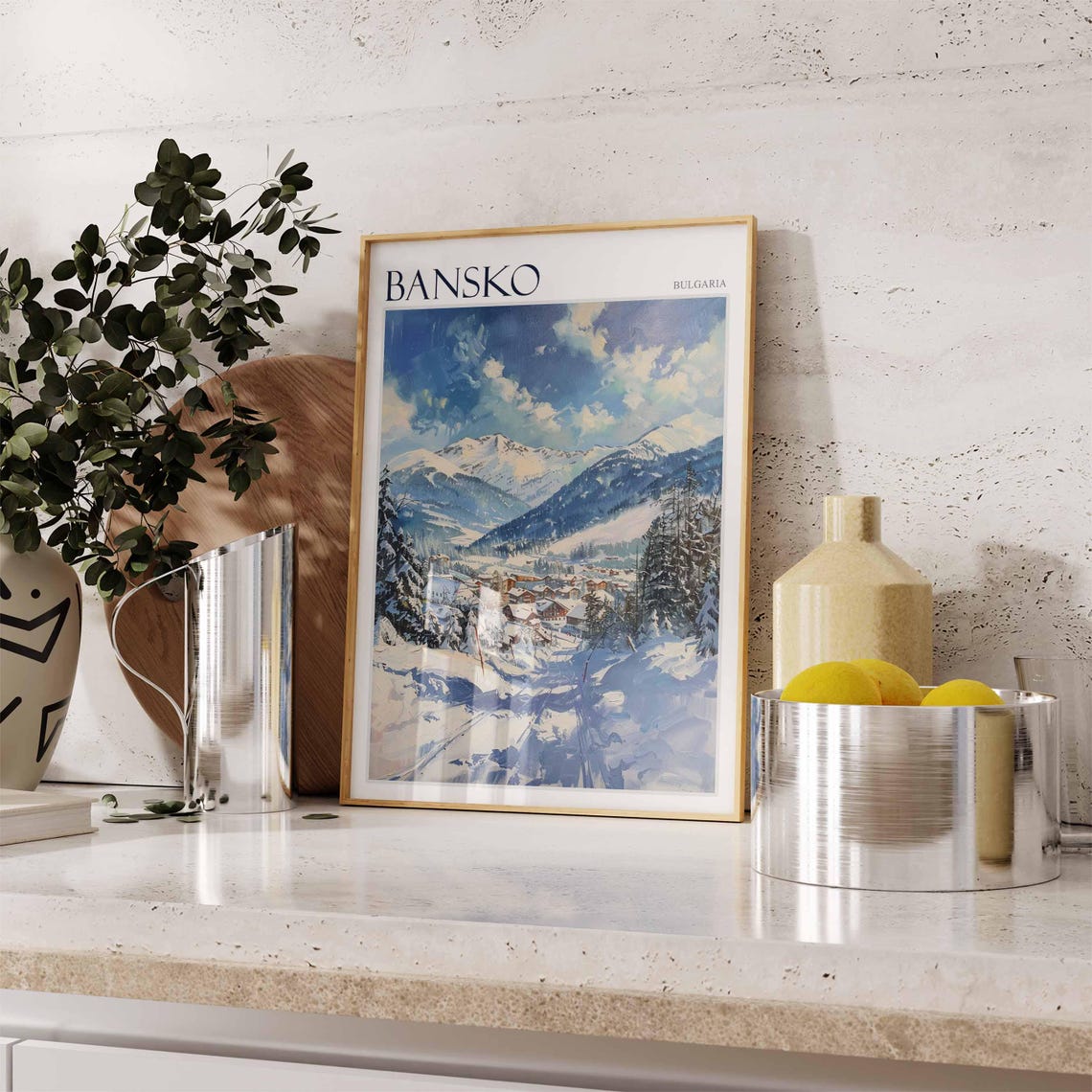 Bansko Bulgaria Snowy Mountain Village Panorama Ski Runs Poster - Image 2