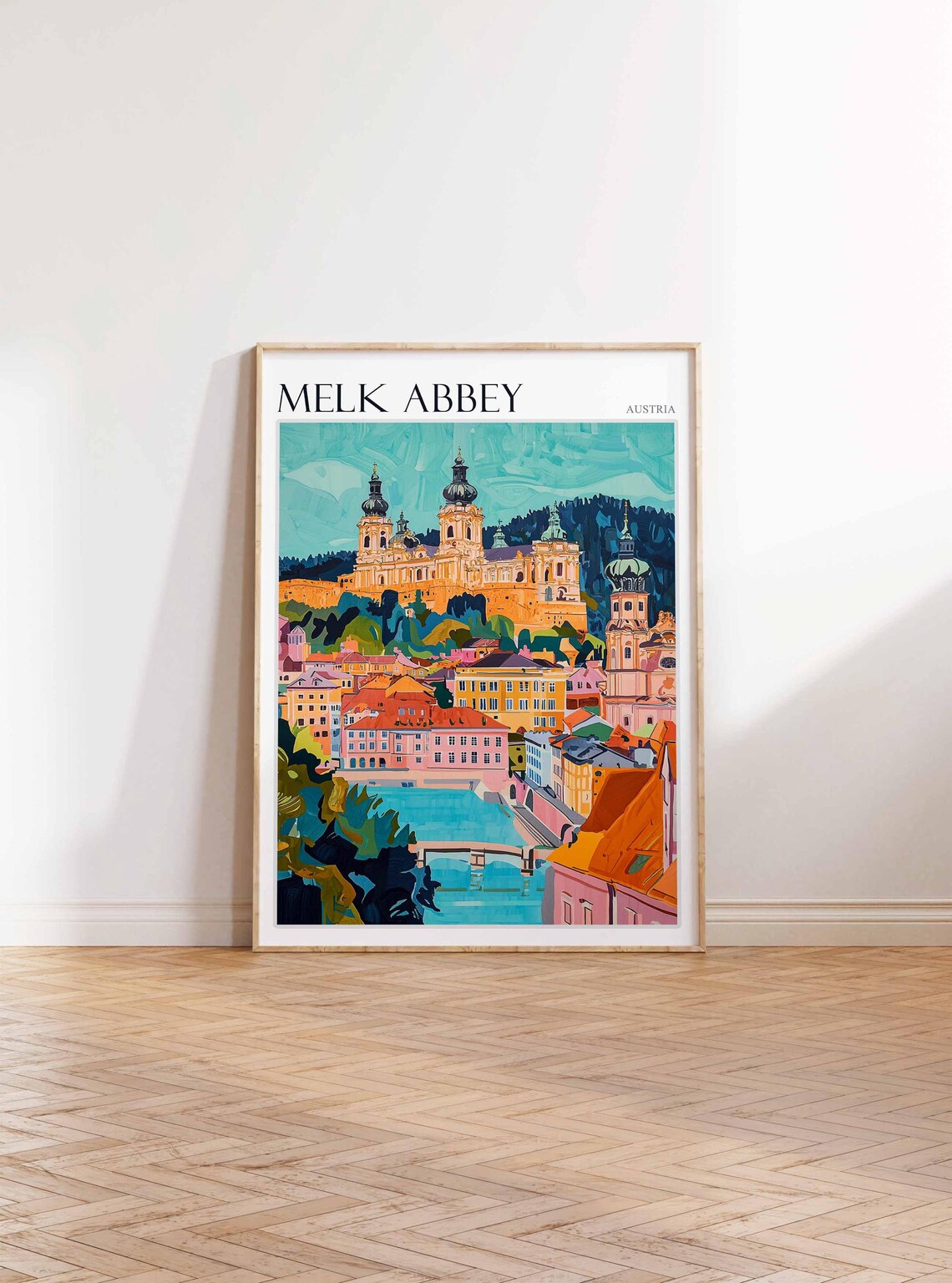 Melk Abbey Austria Golden Towers Close Up Over the River Travel Poster - Image 4