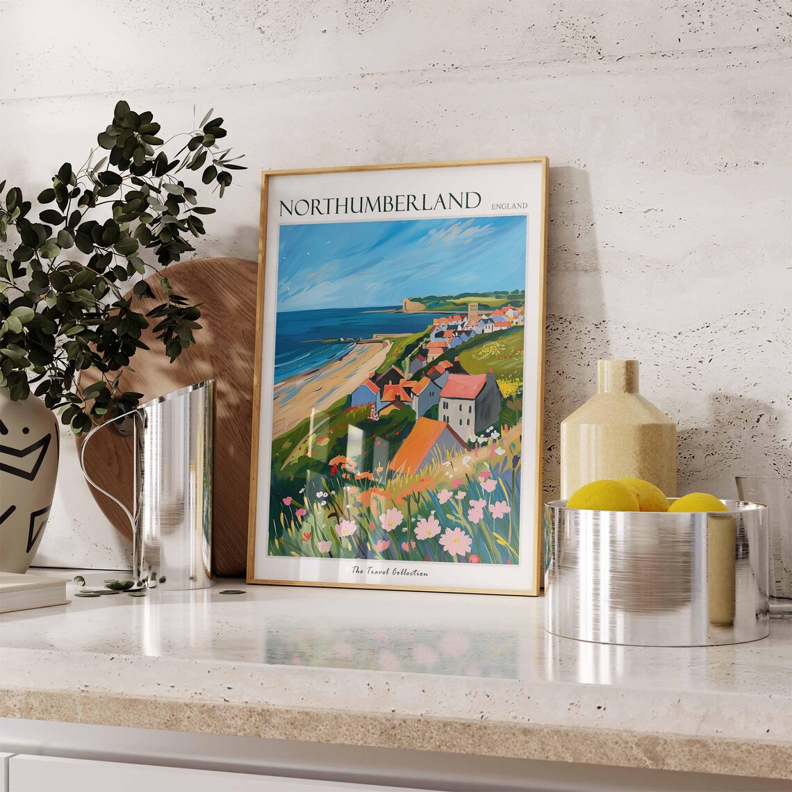 Northumberland England Beach Village Wildflower Hillside Poster - Image 3