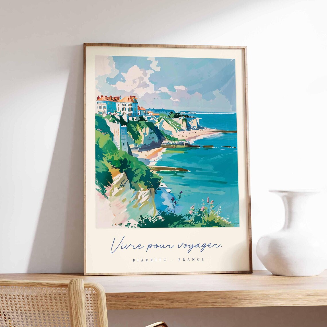 Biarritz France Cliffside Coastline Wanderlust Travel Poster