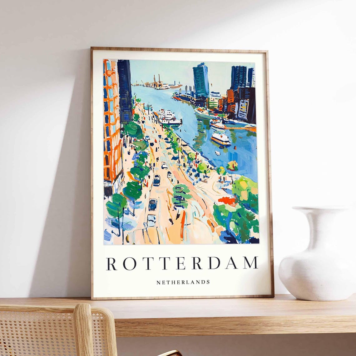 Rotterdam Netherlands Poster With Riverside Boulevard Cars And Trees