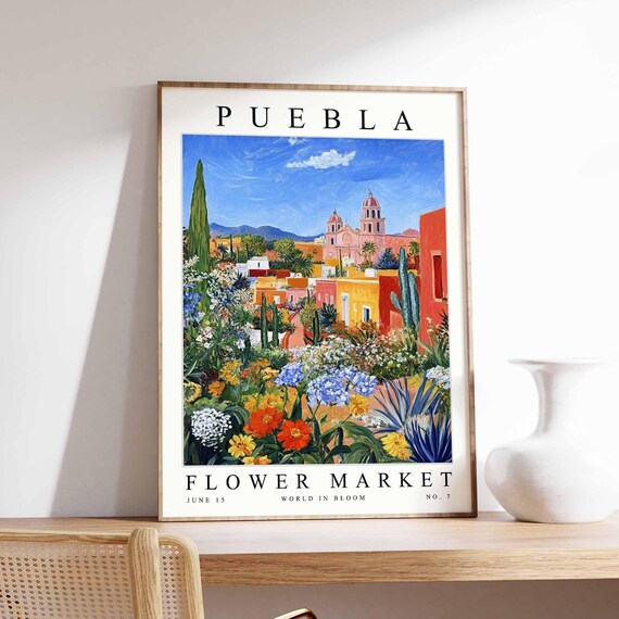 Puebla Flower Market Poster Pueblaprint Mexican Floral Wall Art Pueblafloral Decor Botanical Mexico Print Travel